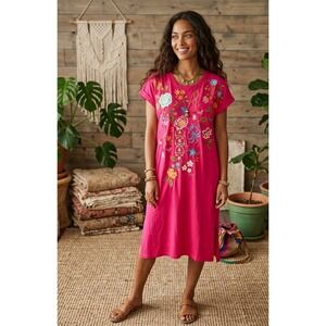 Johnny Was Biya dress multicolor Large Workshop Floral Embroidered Sheri Knit